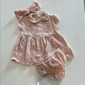 Pink Baby Dress and Bloomers Set